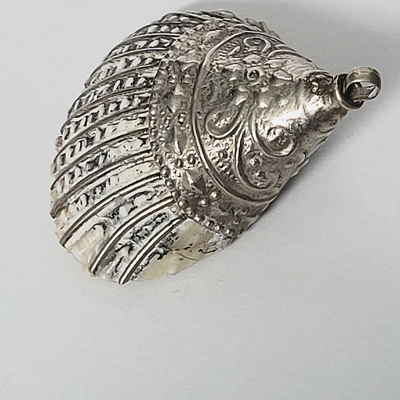 Unique seashell pendant covered in silver. - Picture 2 of 3